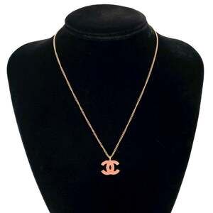 CHANEL Authentic Pink Logo Necklace